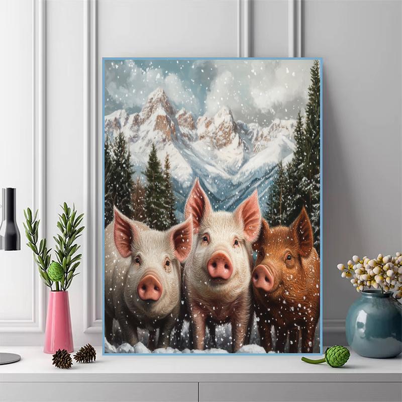 Pig Pattern 3pcs 100% Round Full Drill 5D DIY Diamond Painting Embroidery Cross Stitch Rhinestone Décor