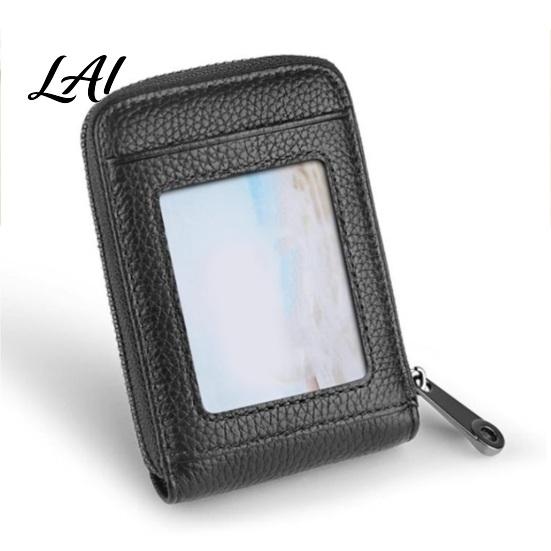 Solid Color Slim Wallet Card Wallet Thin Credit Holder with ID Window Portable Business Case Zip Closure Faux Leather Pouch for Cash Cards