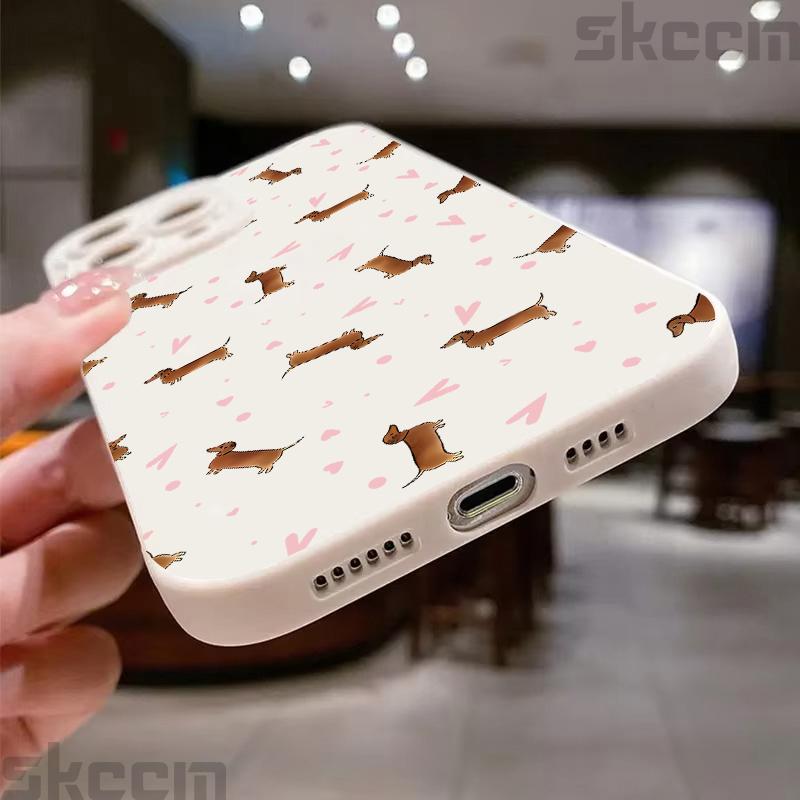 Pink Heart Sausage Dog Pattern Phone Case for Samsung Galaxy S25 Ultra S24 Plus S20 S21 S22 S23 FE A15 A35 A54 A55 Cover