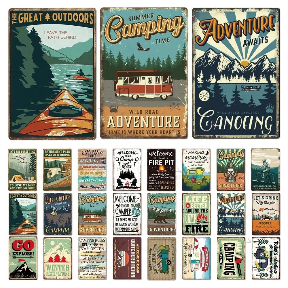 Camping Metal Posters Tin Sign Decor Vintage Plaque Metal Plate Retro Posters Wall Art Decor for Trip