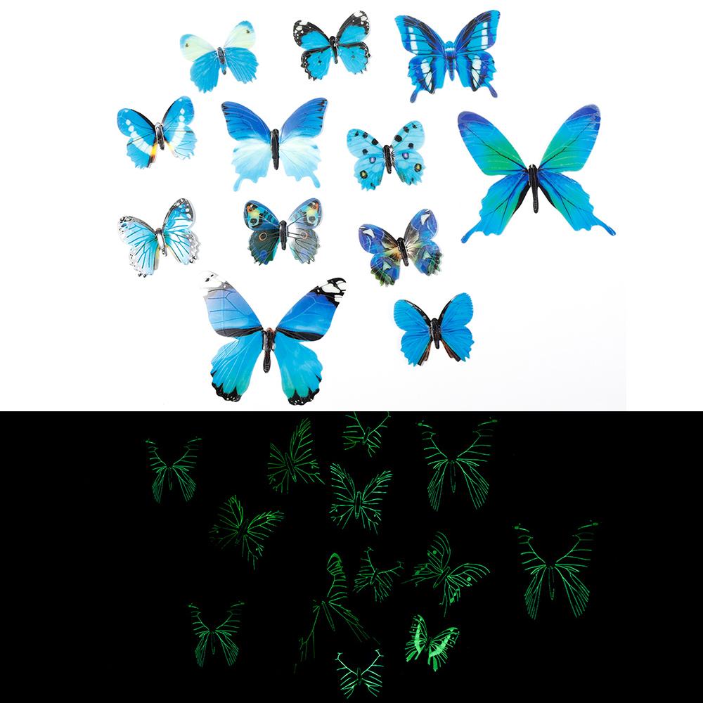 12/36pcs Luminous Butterfly 3D Wall Sticker Bedroom Living Room Window Ceiling Decor Wall Decals Home DIY Glow In Dark Wallpaper