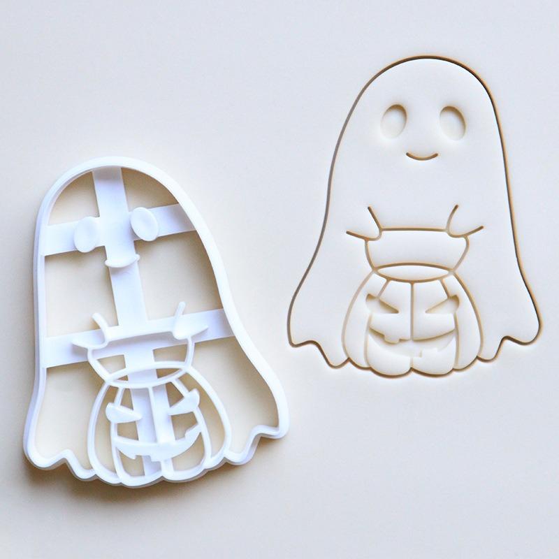 1 ks Halloweenský vykrajovátko s embosserem, forma na sušenky, forma na výrobu halloweenských sušenek, pečeť s motivem ducha, dýně, lucerny, vlajky, nástroje pro embosování