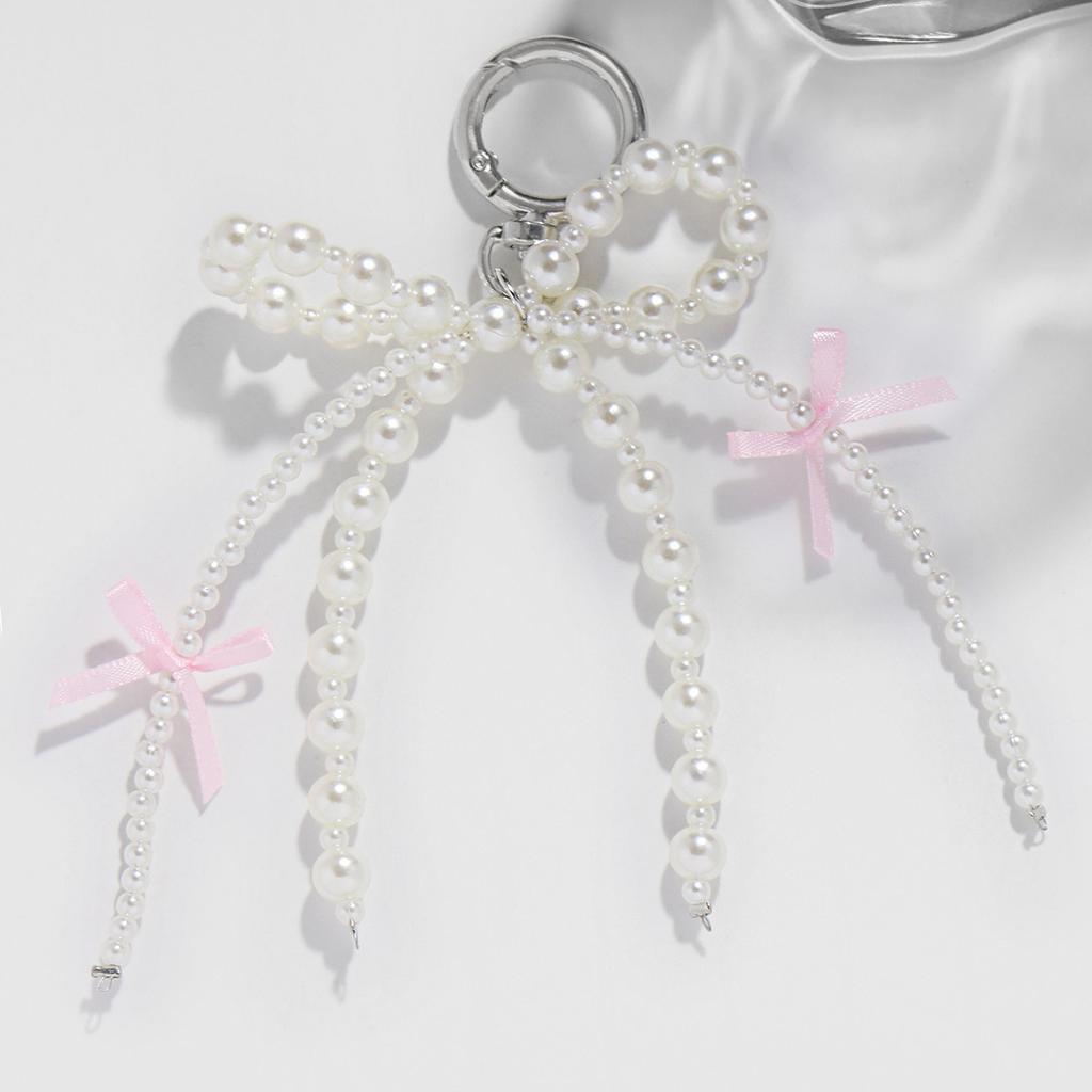 New Korean Cute Sweet Pearl Bow Keychain Heart Pendant Keyring Y2K Ins Aesthetic Holder for Girl Bag Pendant Accessories 2025