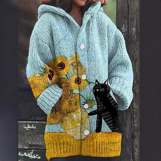 2025 New Style Hooded Jacquard Imitation Wool Cardigan – Loose Fit for Autumn/Winter