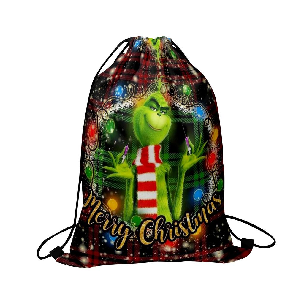 Christmas Double Sided Print New Year Gift Bag Drawstring Pocket Christmas Backpack