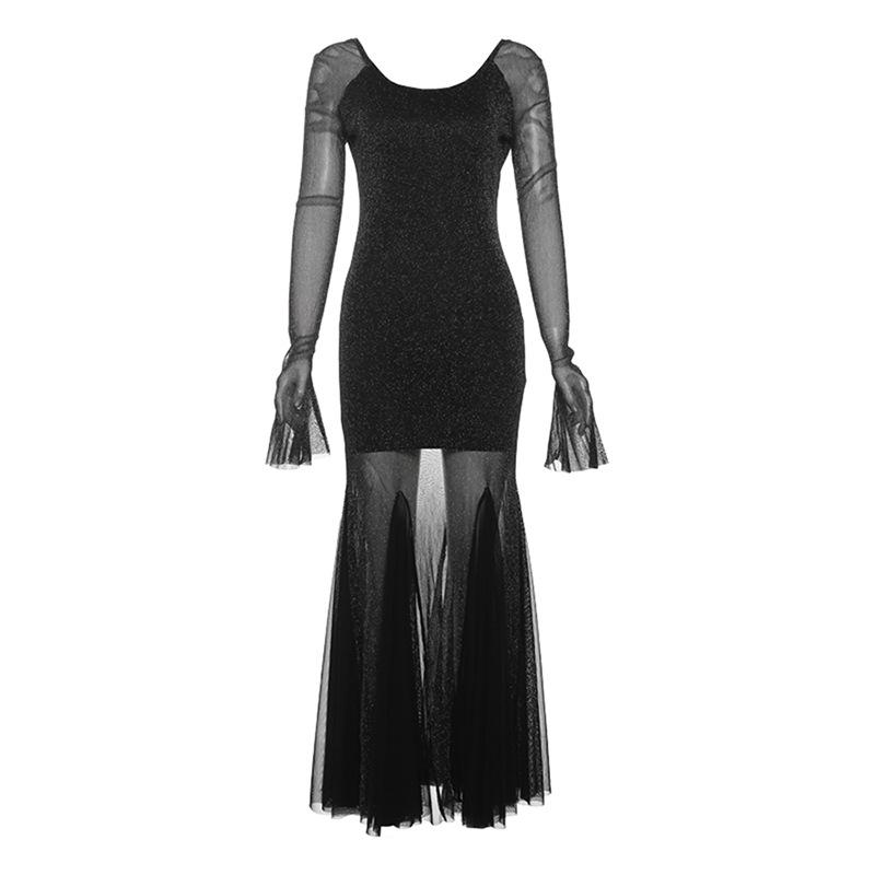 Autumn Women's Temperament Sexy U-neck Backless Long-sleeved Slim-fit Wrap Buttock Dress