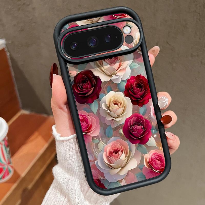 Weiche TPU-Handyhülle Für Google Pixel 10 9 8 7 Pro Pixel 9 10 Pro XL 7A 8A 9A Stoßfest Rote Rose Blumenmuster Silikonhülle