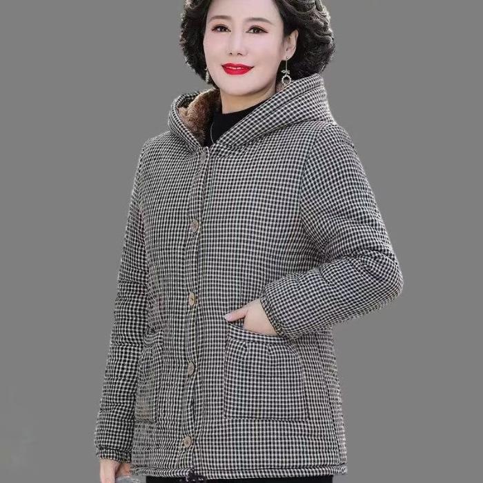 Veste à capuche chaude pour femmes d'âge moyen et âgées: Manteau en coton Automne/Hiver