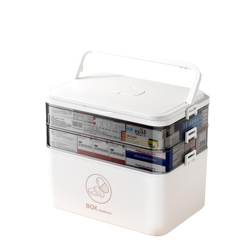 Large Multi-layer Plastic First Aid Kit & Medicine Storage Box for Household Use