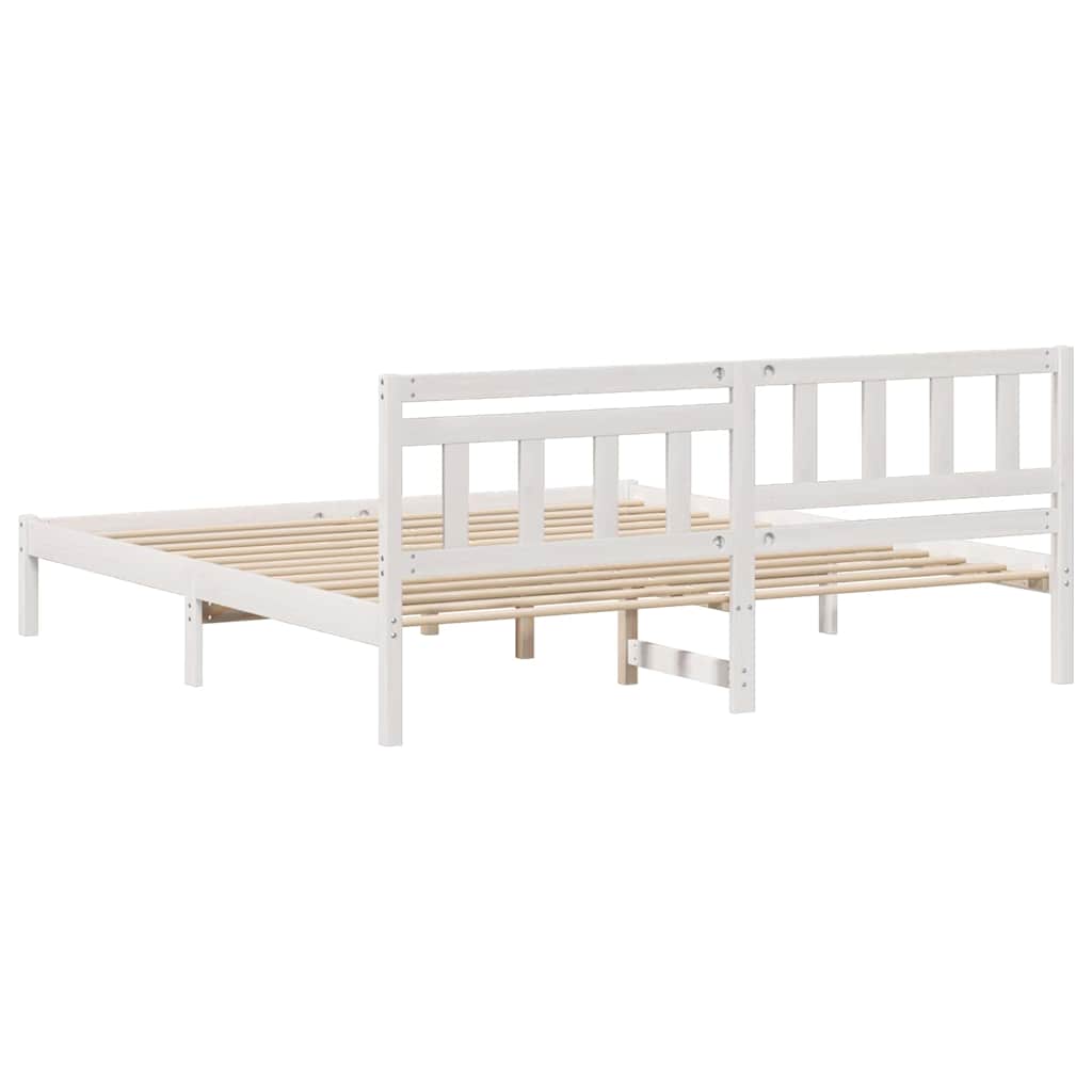 White Bed Frame with Headboard 180 x 200 cm Solid Pine Wood