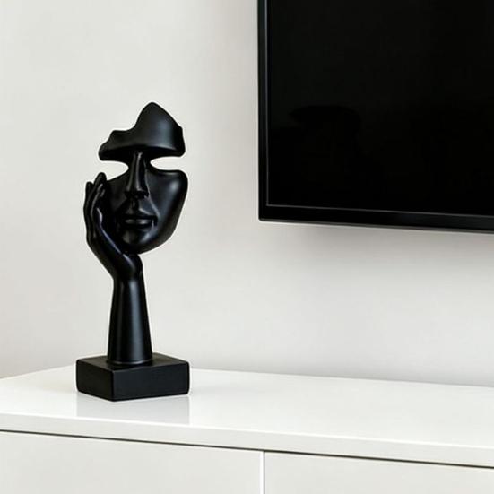 Abstrakt Tänkare Skulptur Ingen Hör Ingen Ser Ingen Talar Modern Harts Huvud Staty Samlarfigur för Hem Kontor Bokhylla Skrivbordsdekor