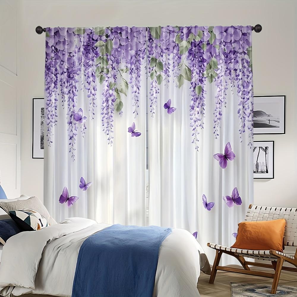 Digital Printed Curtains, Purple Mist Flower Language Pattern, Stylish Window Treatment for Living Room Bedroom Decor