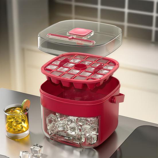 2-in-1 Press-Release Ice Cube Tray with Storage Bin 48-Cavity Double-Layer Ice Maker for Freezer BPA-Free Ice Storage Container for Home Camping Party