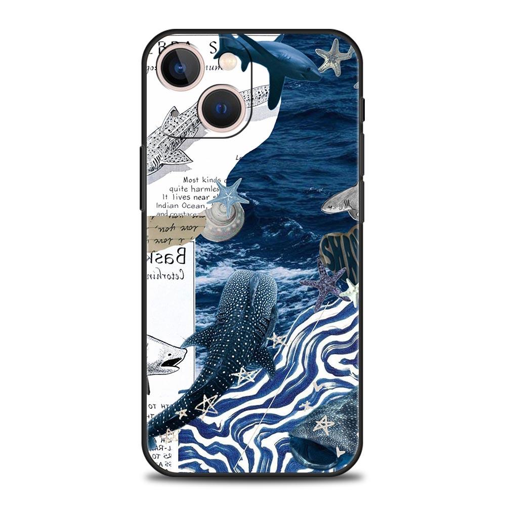 Oceanny Rekin Wielorybi Pływający Luksusowe Etui na Telefon Dla iPhone 16 13 15 14 12 11 Pro MAX XR X SE XS 7 8 Plus Miękki TPU Odporny na Wstrząsy Pokrowiec