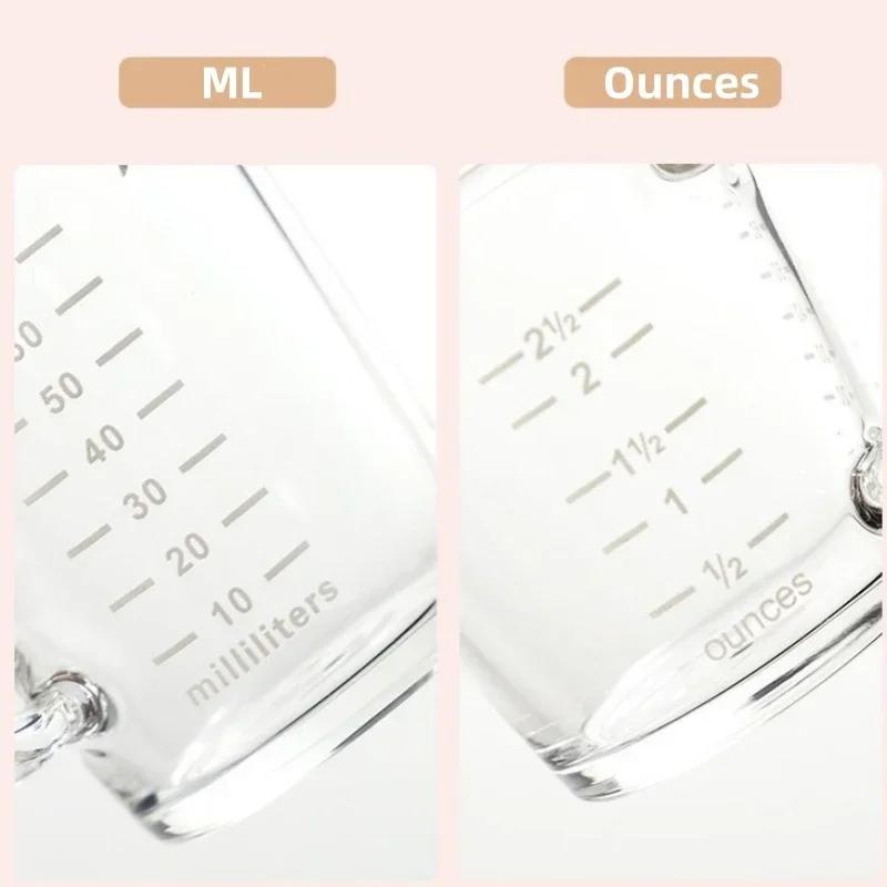 70/150ML Espresso Glas Tasse Holzgriff Messbecher Milch Latte Kännchen Kaffeezubehör Küchenbecher Trinkgeschirr Doppelbodenflasche