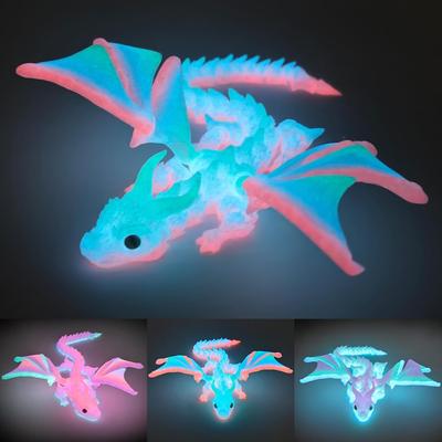 3D Printed Dragon with Wings, 3D Printed Animals Toys, Fidget Dragon Toys, Dragon Glow In The Dark Flexible Articulated Winged Crystal Dragon Model