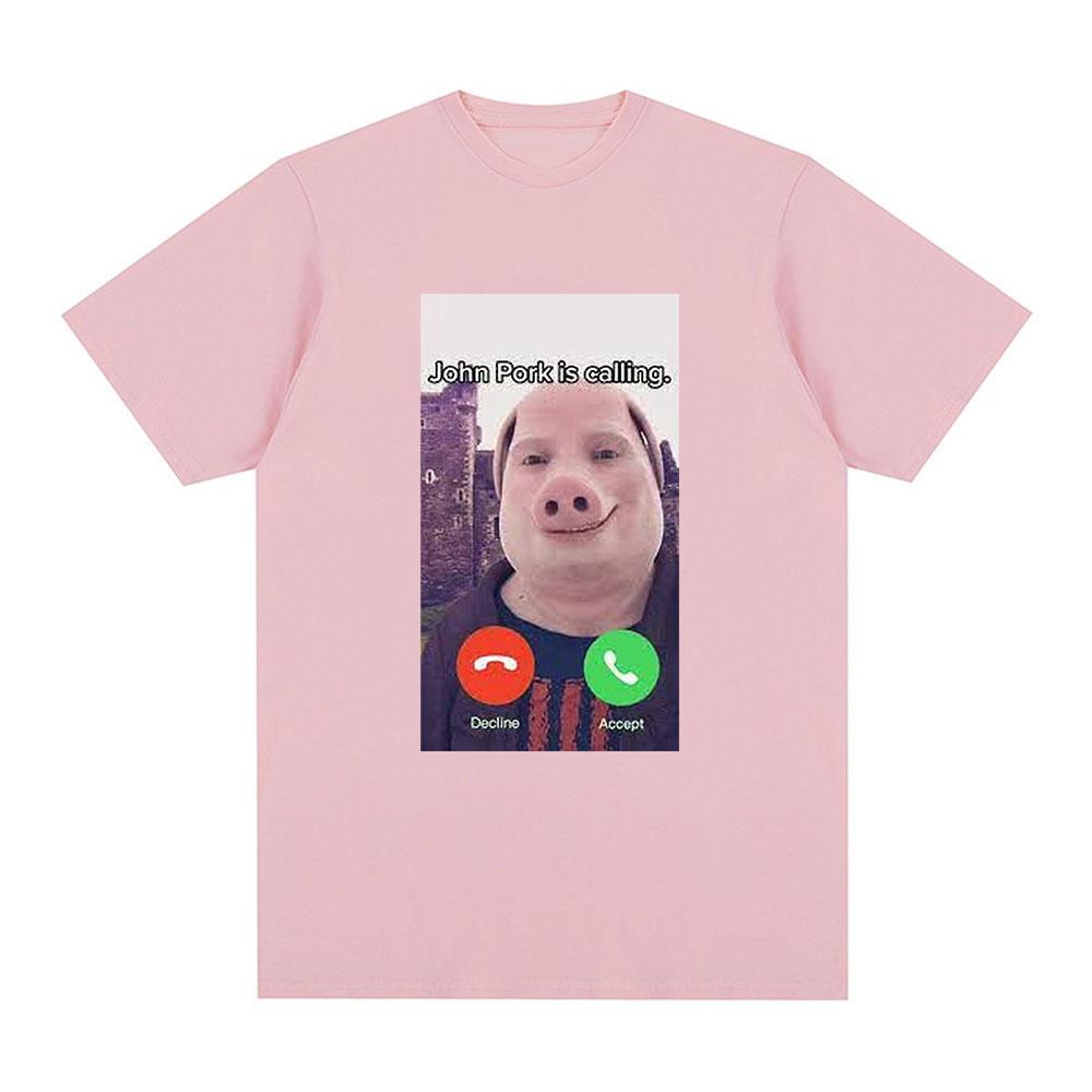 John Pork Is Calling Funny Answer T Shirt Fashion For Fan Vintage Washed Unisex Comfortable Stretched Versatile Streetwear Tees