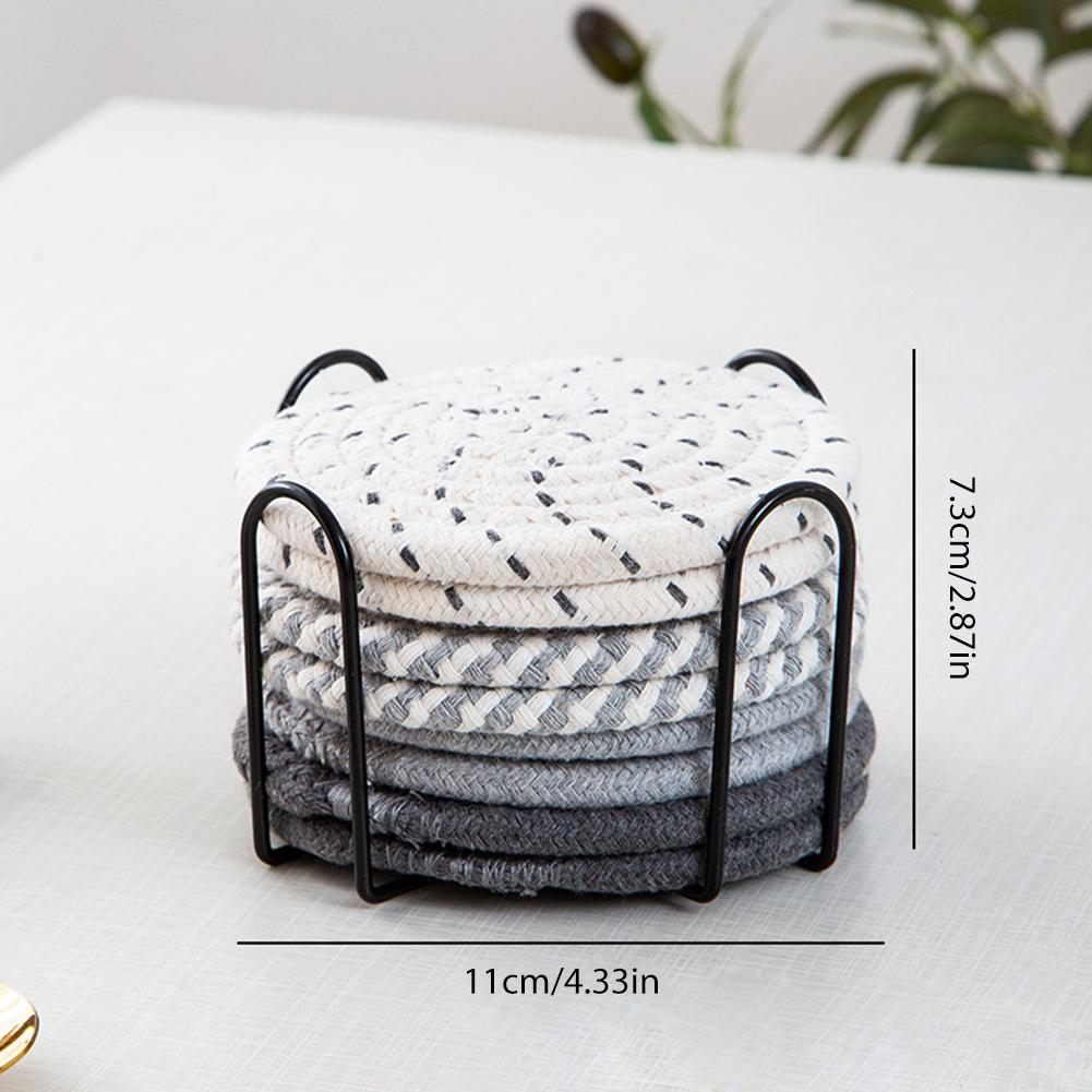 8 Pcs Drink Coasters with Rack Woven Coasters Minimalist Cup Coasters Round Woven Mats for Dining Table Centerpiece Decor