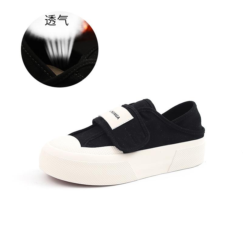 

Холщовые туфли для хлеба 2025 года, весна, новые женские туфли на липучках, повседневная обувь на платформе, универсальная детская обувь 40 чёрный