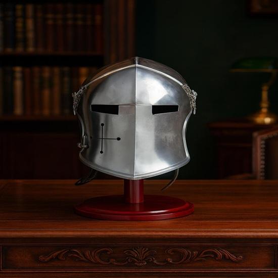 Silver Barbuda Helmet Medieval Knight Role Play Helmet With Stand Liner And Chin Strap Gift Halloween