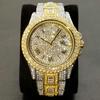Fashion Iced Out Watch For Mens Luxury Date Week Gold Wristwatch Hip Hop Diamond Quartz Clocks