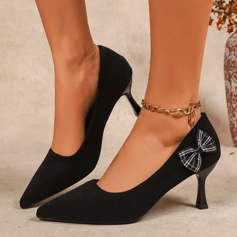 

High Heels French Suede New Pointed Toe Shallow Mouth Slip-on Plus Size Temperament Versatile Single Shoes 35 чёрный