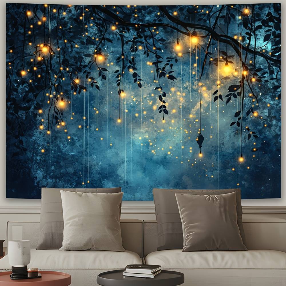 VIKAMA Enchanting Firefly Forest Background Decorative Tapestry Living Room Bedroom Wall Decoration Wall Art Accent