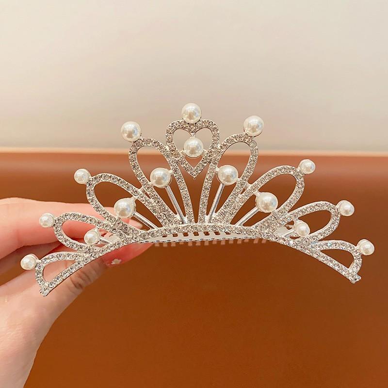 Children's Rhinestone and Pearl Hair Comb Crown for Weddings and Photo Shoots