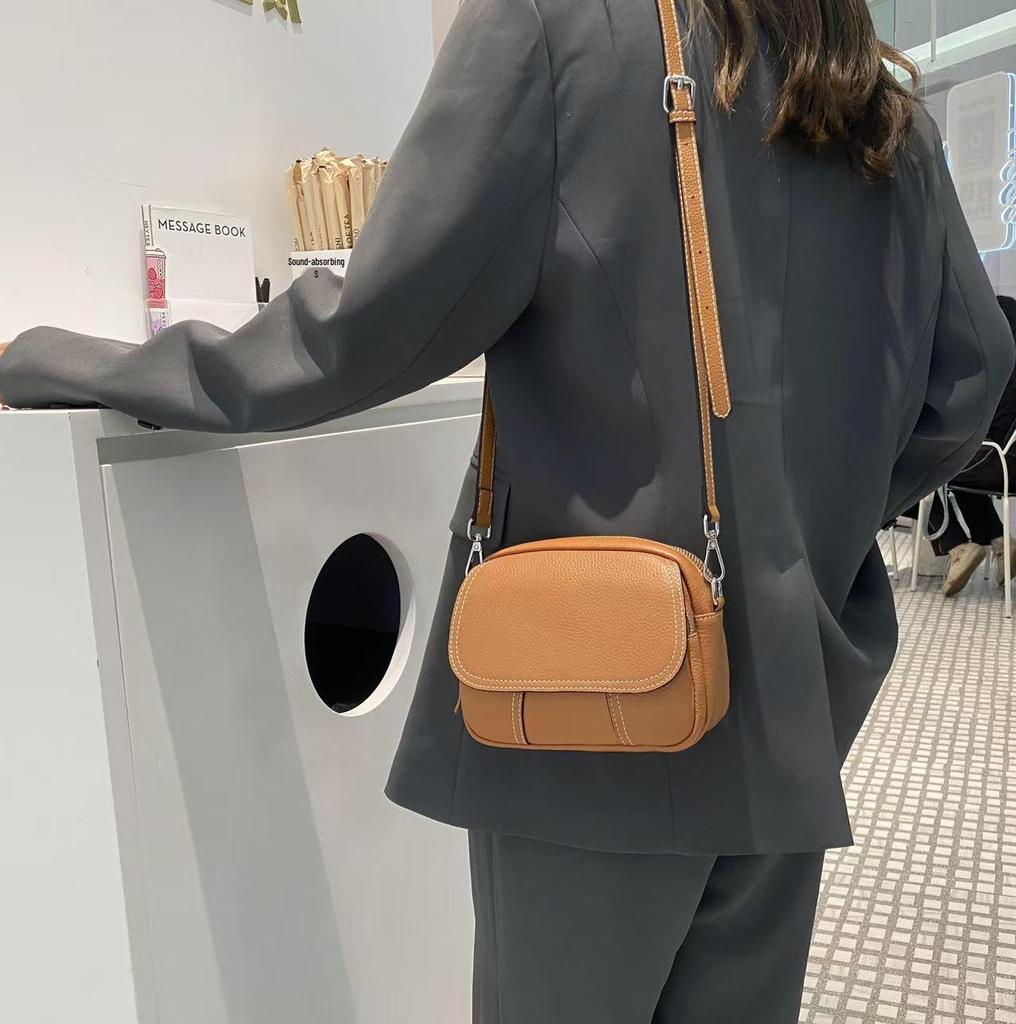 Genuine Leather Women's Crossbody Bag - High-End Small Round Shoulder Bag