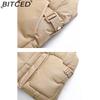 BITCED Autumn/Winter Women's Fashion Solid-Colour Belted Cotton Jacket, Fashionable Waistcoat, Stand-Up Collar Puffer Coat