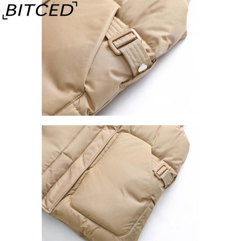 BITCED Autumn/Winter Women's Fashion Solid-Colour Belted Cotton Jacket, Fashionable Waistcoat, Stand-Up Collar Puffer Coat