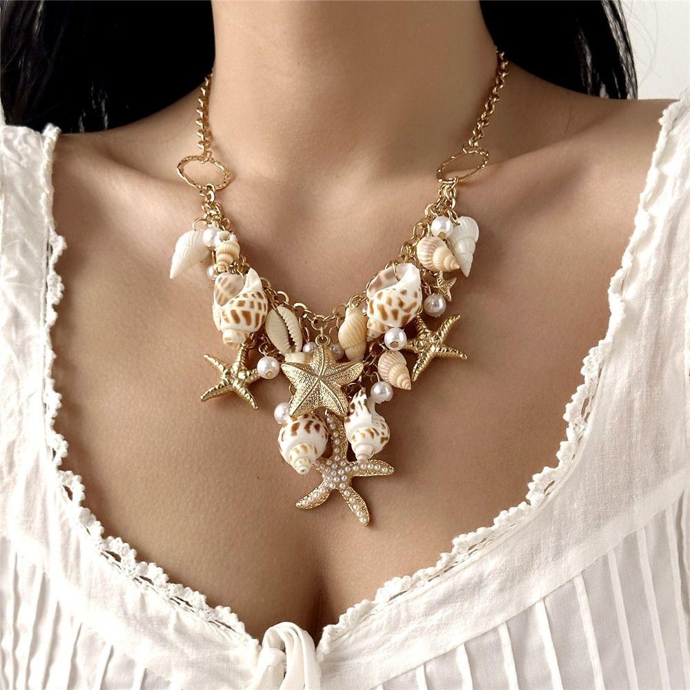 Pearl Conch Shell Bracelet Exaggerate Waist Chain Vacation Summer Beach Jewelry for Women