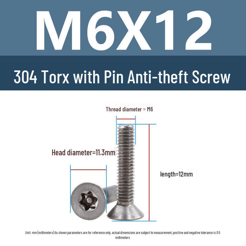 Yigu 304 Tamper-Proof Countersunk Torx Pin Screws, M2-M8, Flat Head, Anti-Removal