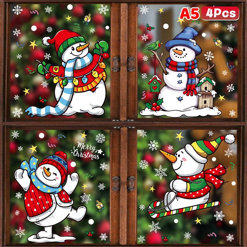 Weihnachtsfensteraufkleber Statische Aufkleber Schneemann Schneeflocke Wandaufkleber Kinderzimmer Wandtattoos Frohe Weihnachten Feiertagsparty