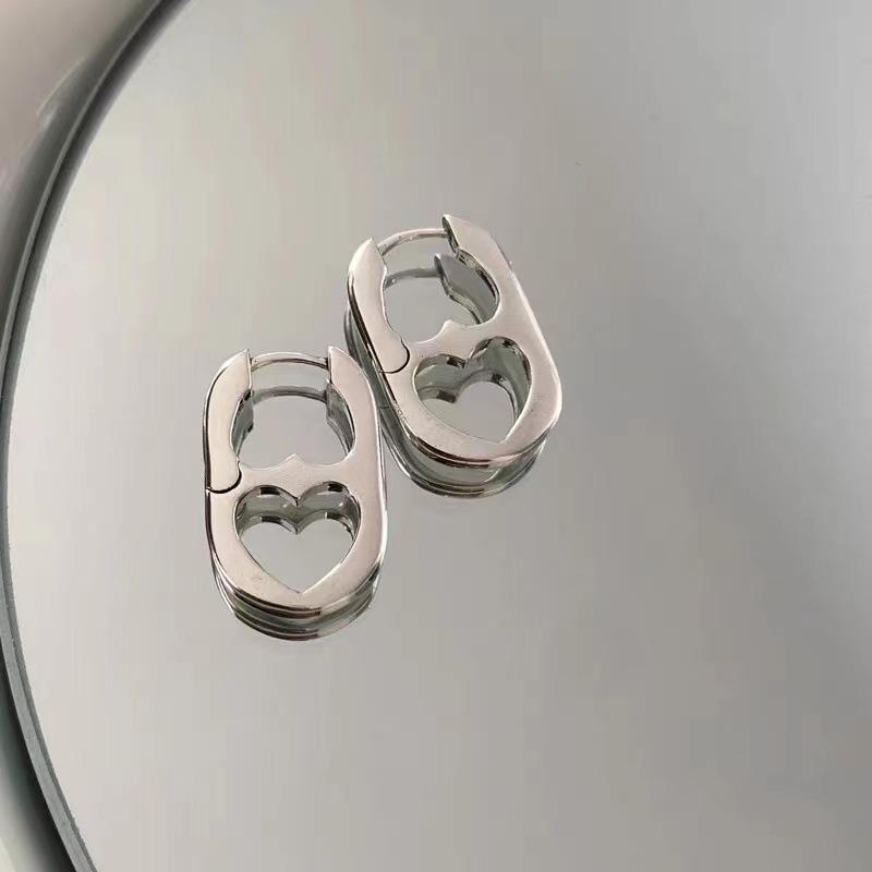 copper Color Hollow Double Heart Earrings for Women Korean Style Design Ear Buckle 2022 Korea Fashion Zircon Accessories