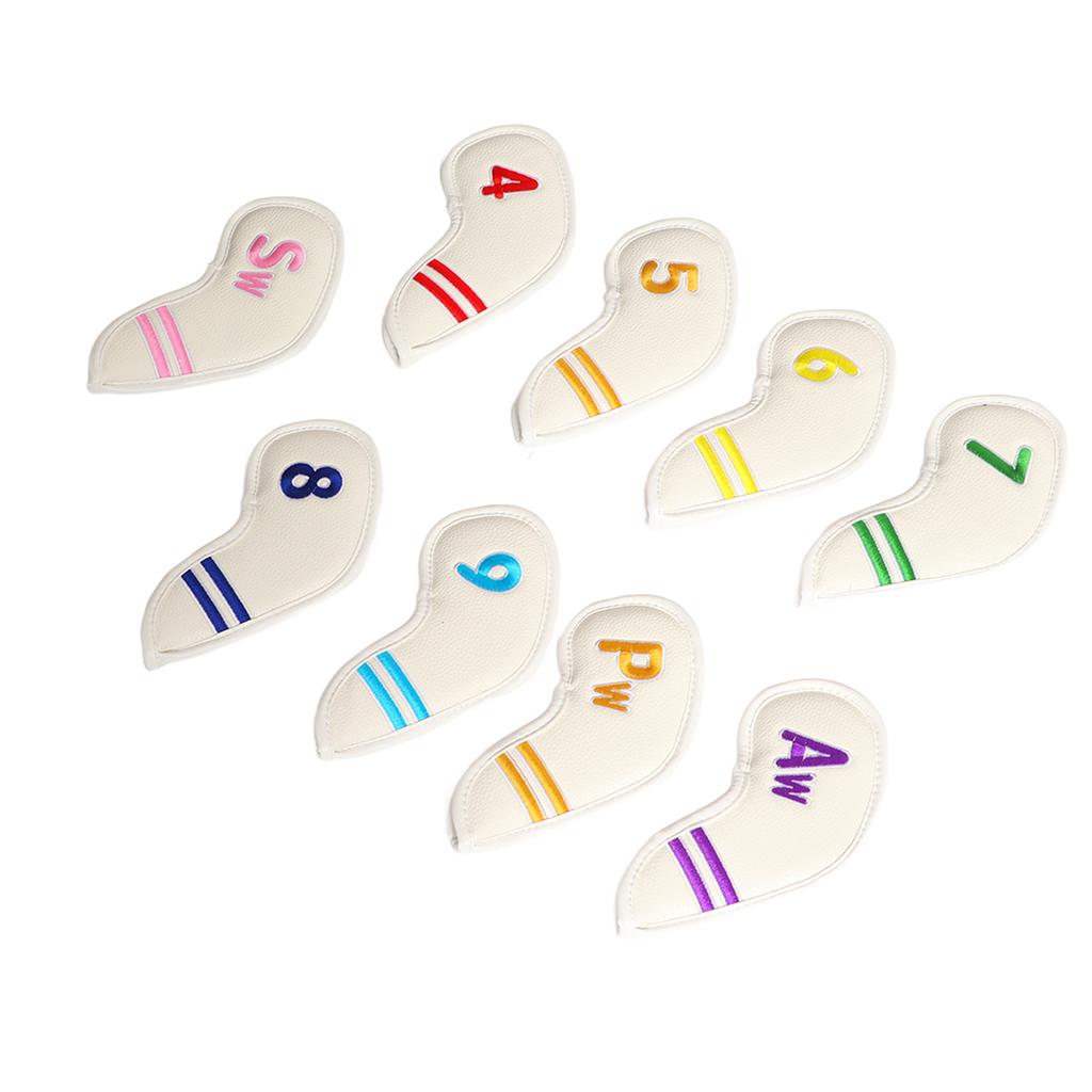 9pcs Set PU Waterproof Golf Club Iron Cover with Numbers Thickening Fleece Golf Head Covers SetWhite