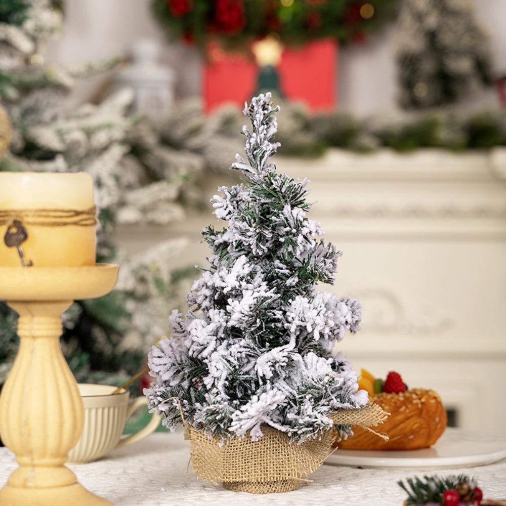 New 20/30cm Flocked Christmas Small Tree Plastic Party Artificial Xmas Pine Tree Lifelike Children Gifts Christmas Ornaments