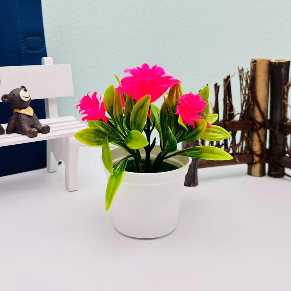 Artificial Bonsai Rose Potted Plant For Office Desk And Gift For Flower Lovers