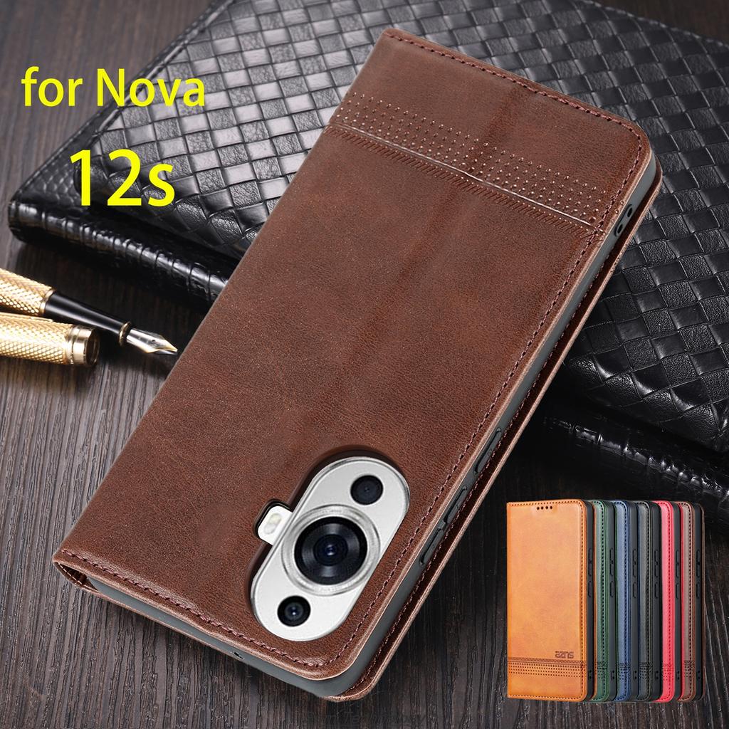 Deluxe Magnetic Adsorption Leather Fitted Case for Huawei Nova 12s 6.7" Flip Cover Protective Case Capa Fundas Coque