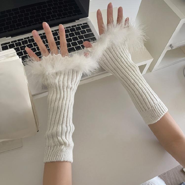 Punk Sleeve Feathered Gloves Wrist Warmer for Costume Party Short Mitten
