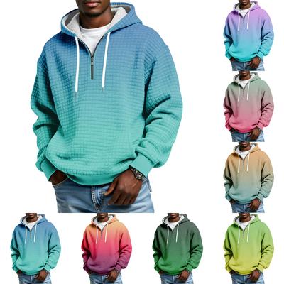 Herren Half-Zip Kapuzen-Plaid-Pullover Kordelzug Print Lässiges Sport-Sweatshirt