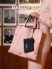 Bolso de Mano de Nailon Rosa para Maquillaje con Neceser Mini con Cremallera Logo Impreso Gran Capacidad Bolso de Mano de Viaje para Mujer