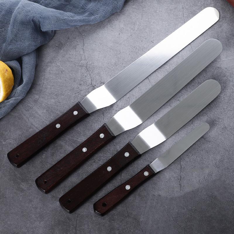 Stainless Steel Spatula, Frosting Scraper, 4/6/8inch, Wooden Handle Cake Spatula, DIY Baking Tools