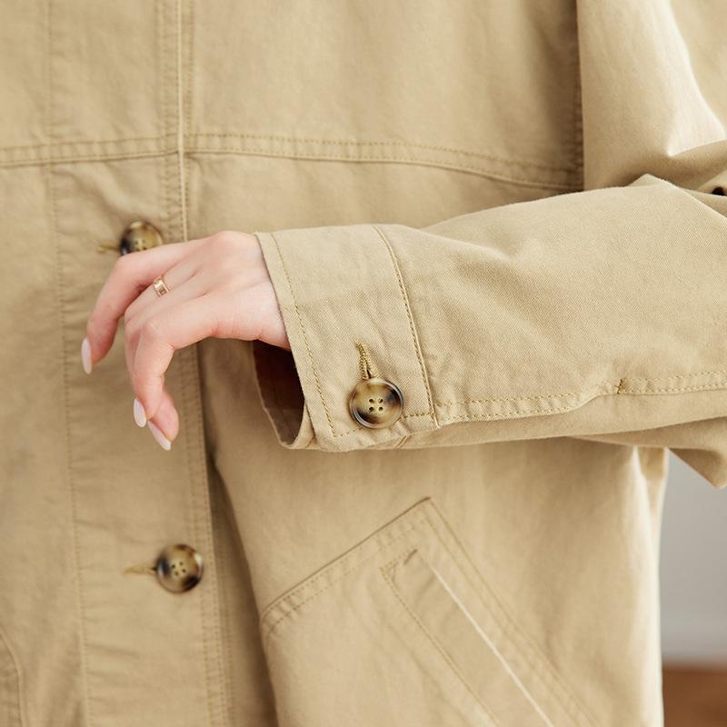 Retro Amerikanischer Revers Langarm Trenchcoat Damen Frühling Pendler Einfaches Oberteil