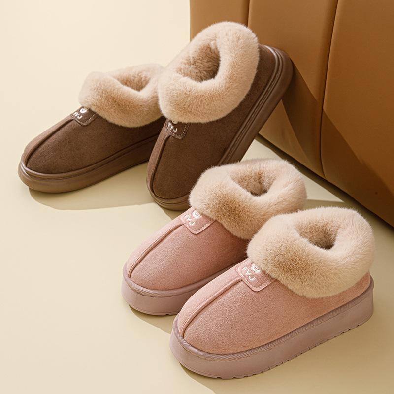 Autumn and winter bag heel cotton slippers warm thick bottom non-slip home indoor thickened cotton shoes fluffy slippers winter
