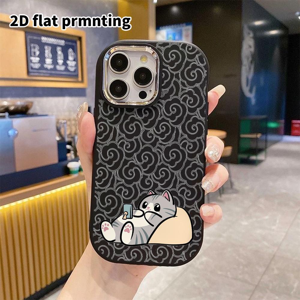 Phone case: 2D flat design suitable for iPhone 18 17 16 15 14 13 Pro protective case, couple style, gray tabby cat, Christmas and Halloween gifts