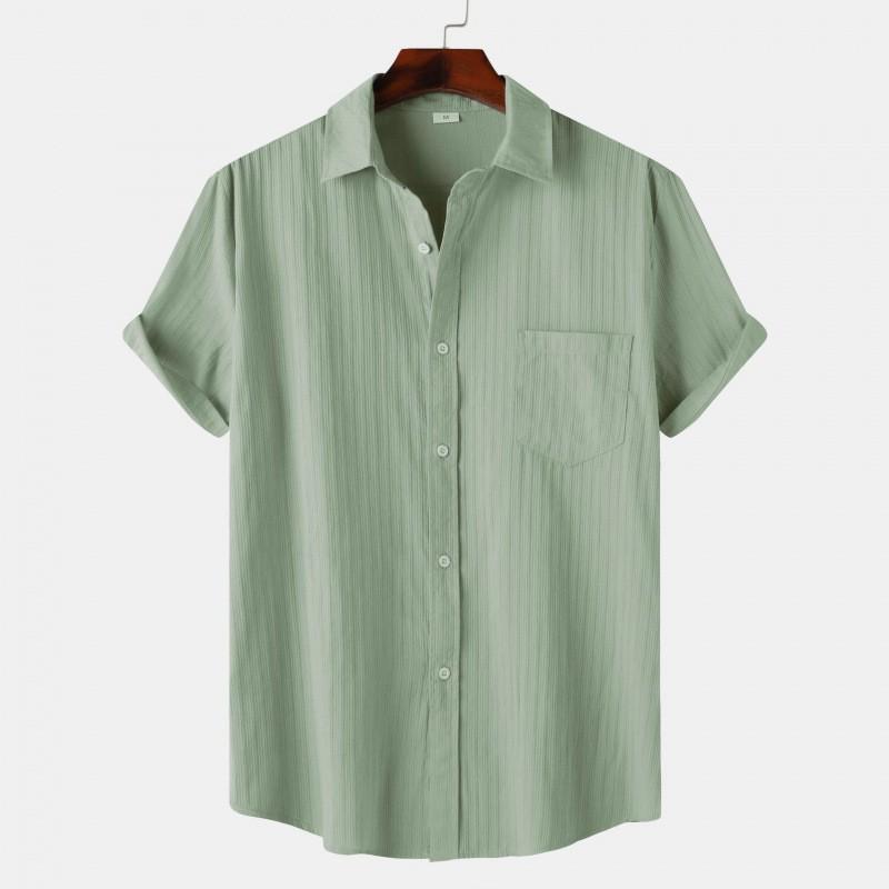 Mens Solid Color Short Sleeve Casual Shirt 2026 Loose Fit Business-Casual Wear Office Outing