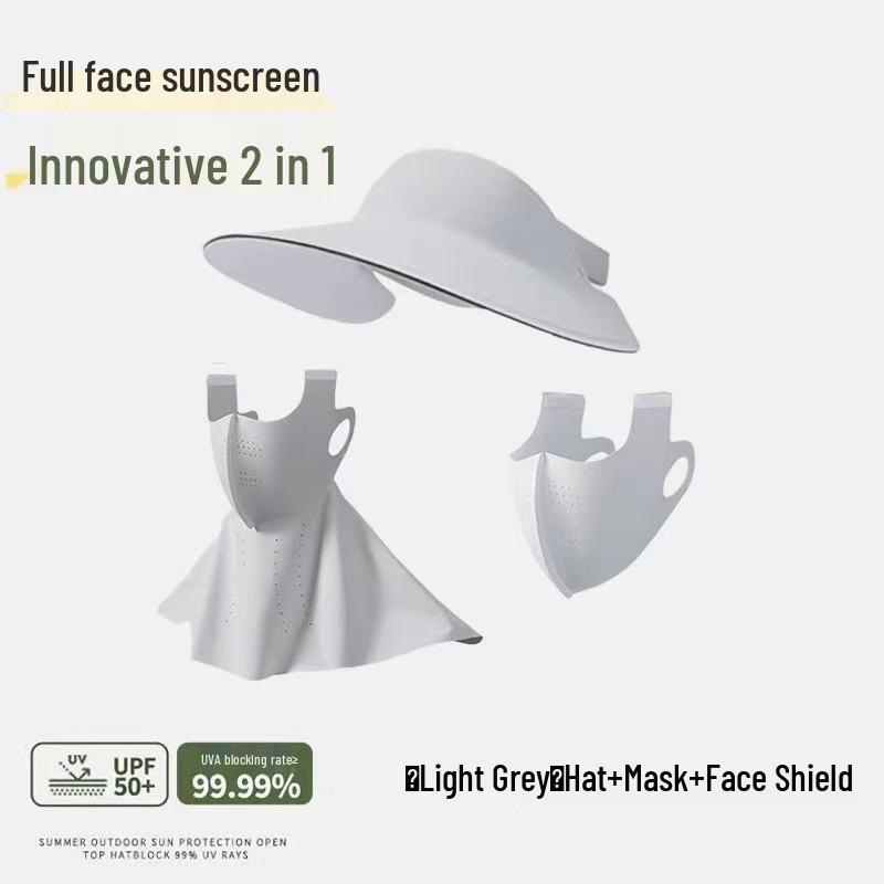 Women's UV Protection Facekini: Removable Ice Silk Mask with Brim, Full Face & Neck Shield.