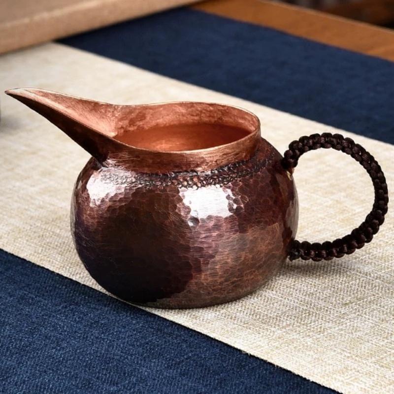 Vintage Pure Copper Coffee Cup,Hammer Texture Weave Pointed Mouth Handle 100 ml Milk Water Mug,Handcrafted Tea Tumbler Drinkware