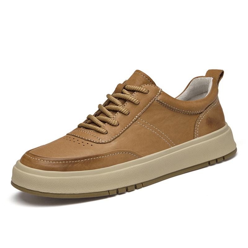 

9319 Men S Shoes Heightening Board Shoes Platform Muffin Shoes Sports And Leisure Shoes Spring Low-Top Leather Cowhide Sneakers 38 светло-коричневого